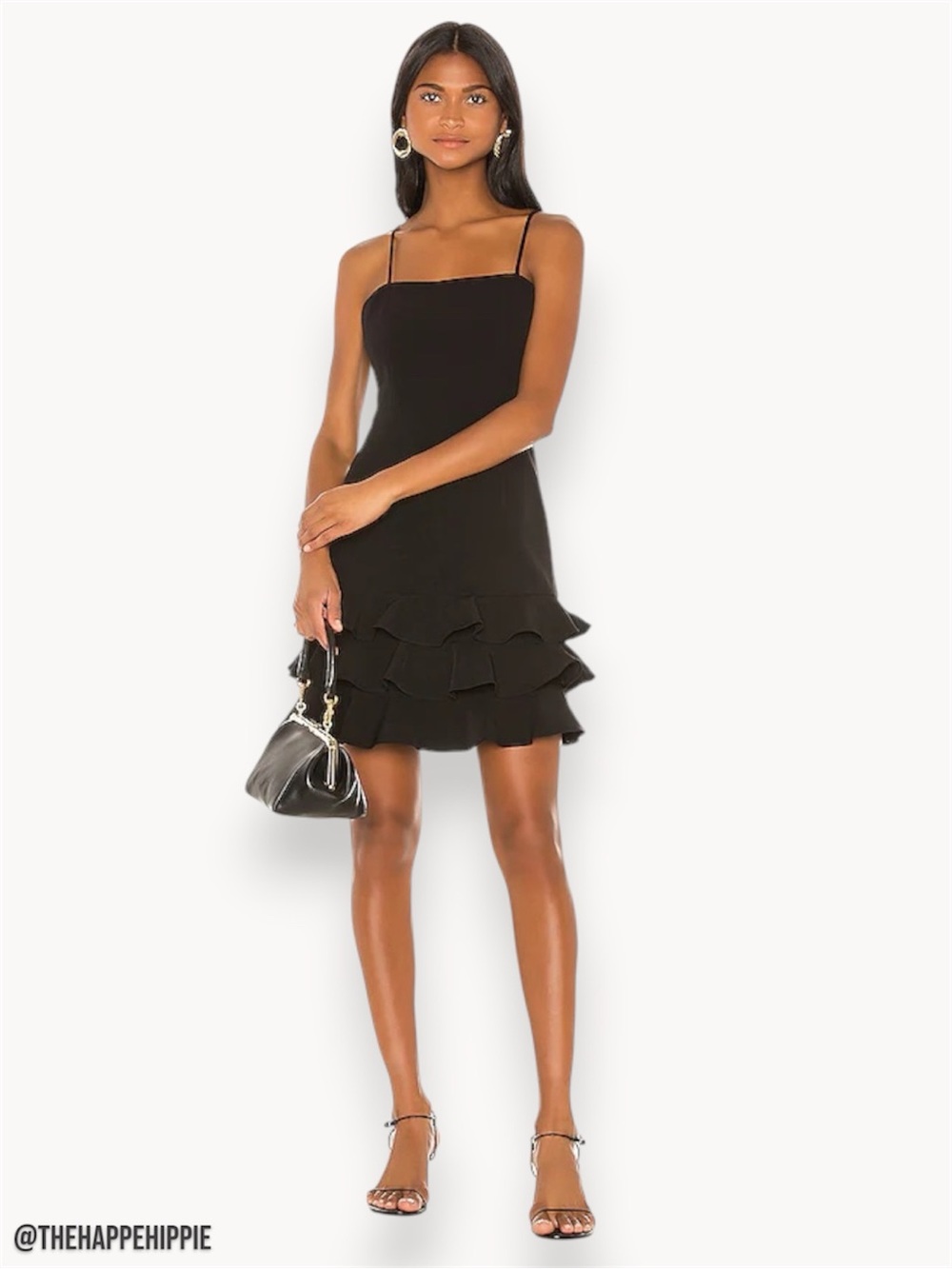 Bardot Black Spaghetti Strap Mini Dress with Ruffle Hem